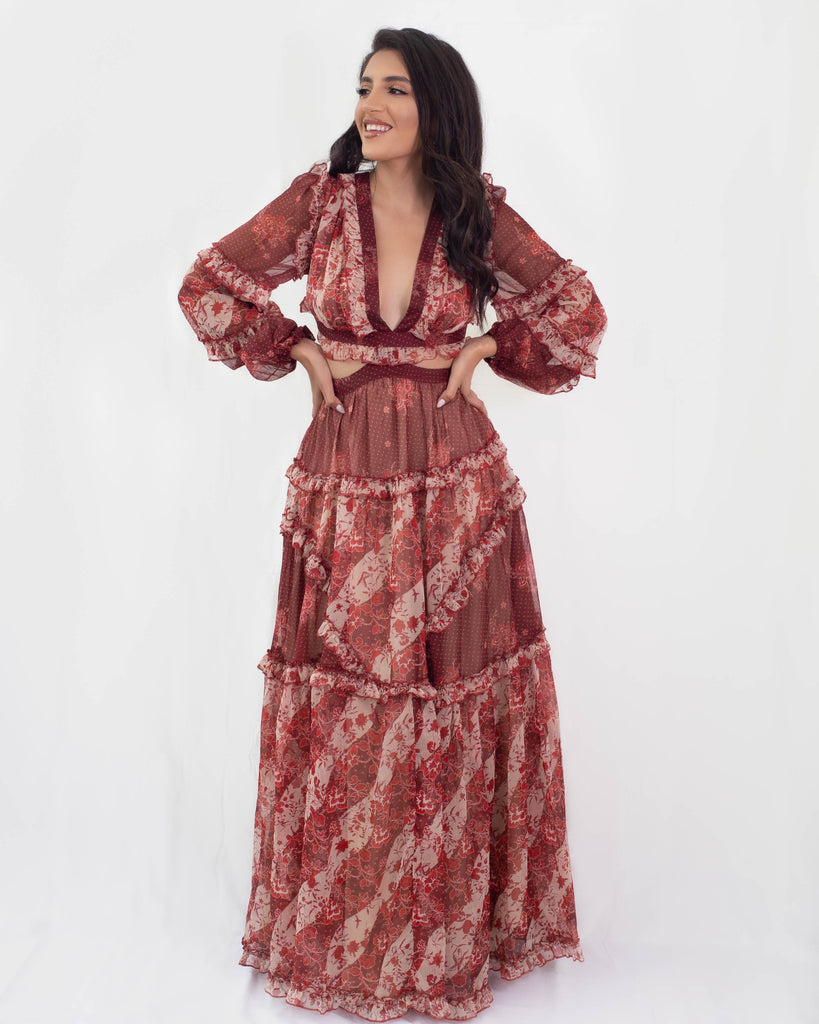 Amber Long Sleeve Maxi Dress Burgundy