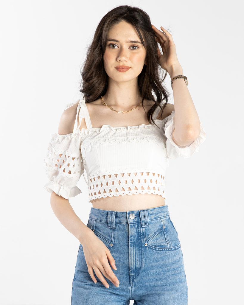 Mary Cold Shoulder Ruffle Crop Top