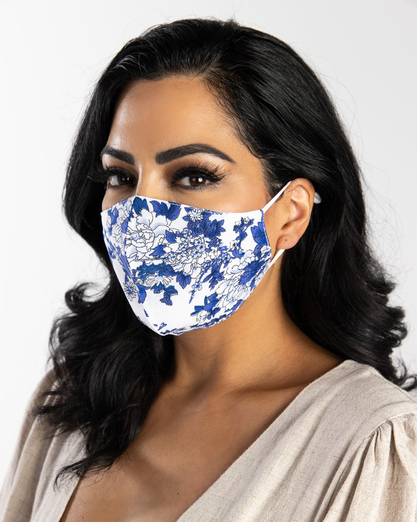 Floral Face Mask Blue